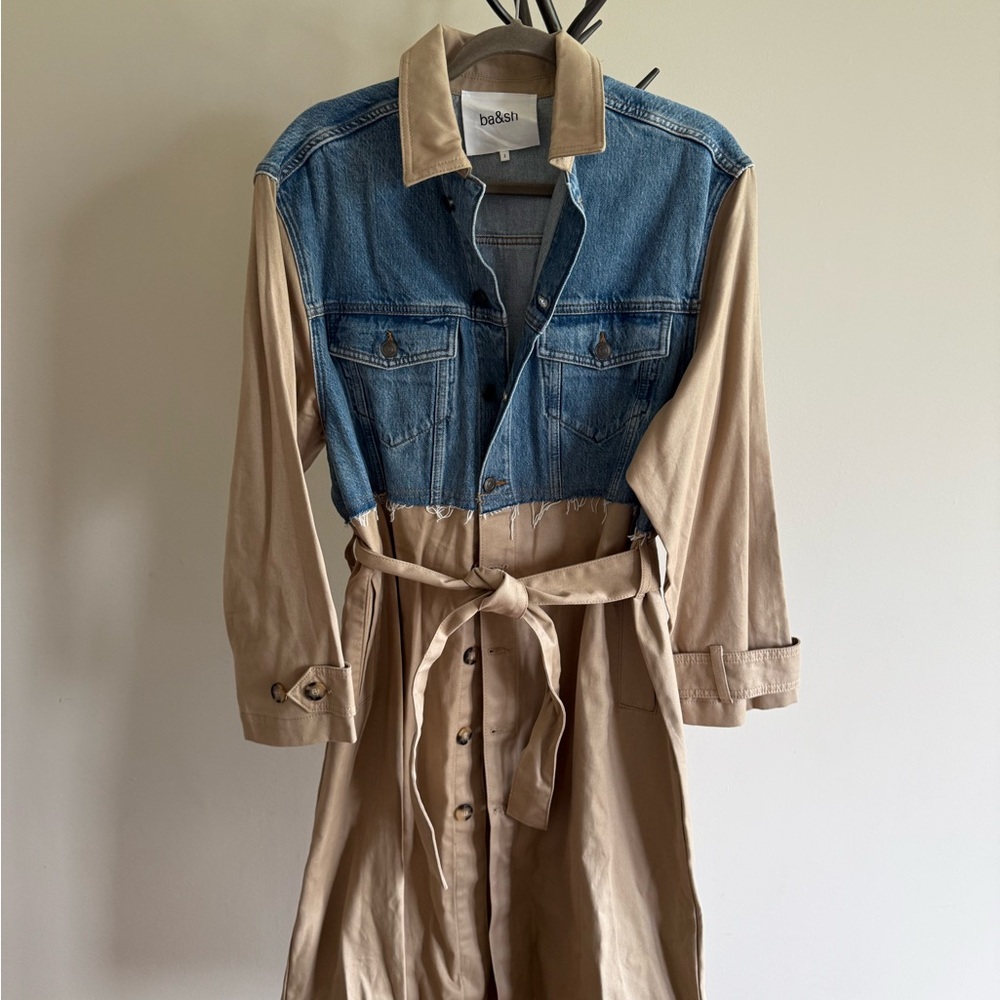 ba&sh Blue and Tan Trench Coat